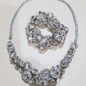 Fossil Brand Clear Crystal Necklace and Bracelet